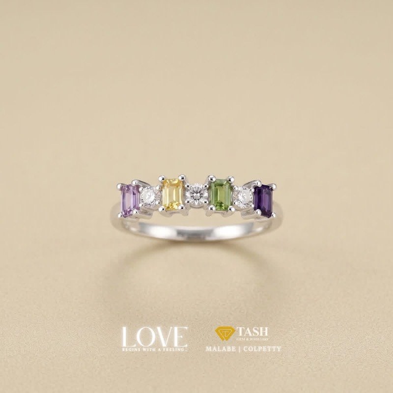 Palladium Silver & Natural Sapphires Ring